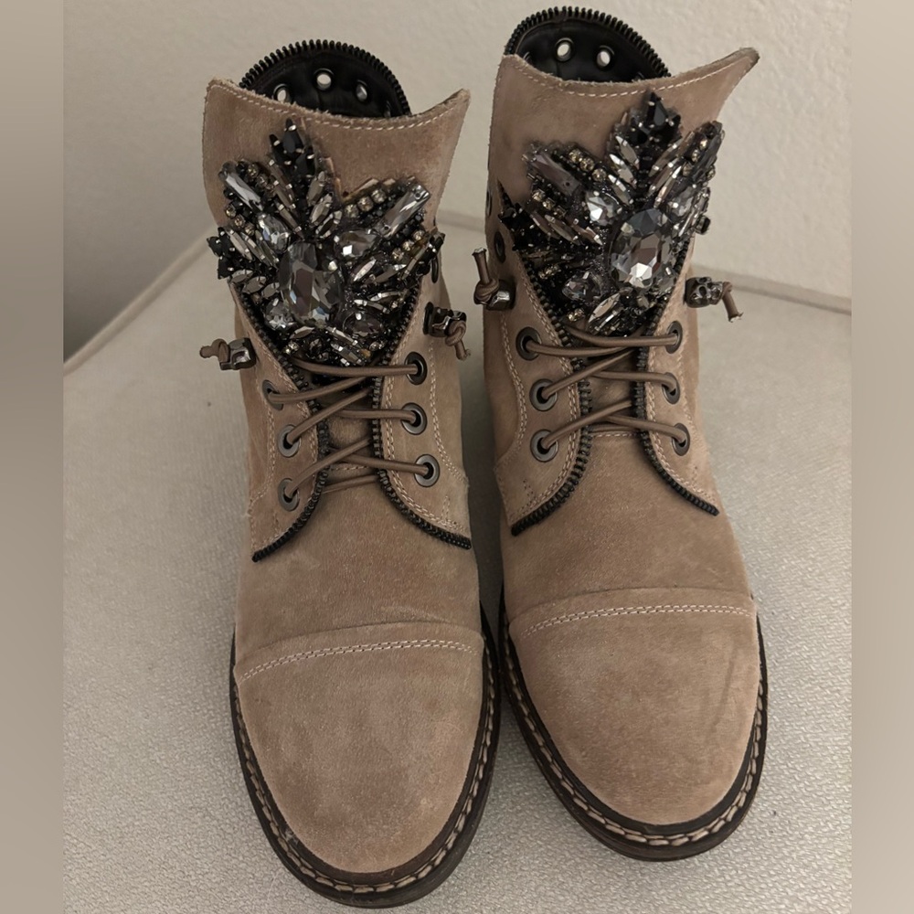 Vince Camuto Tan Embellished Combat Boots